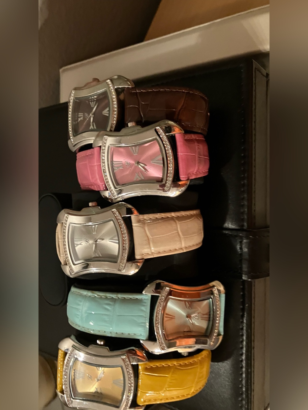 Mustard, Lt Teal, Tan, Pink & Chocolate Dial Crystal Accent Fashion Watches